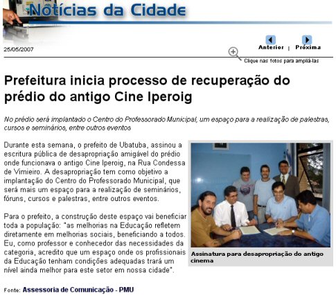 Notcia da Prefeitura anuncia a recuperao do prdio. - Imagem:  Reproduo