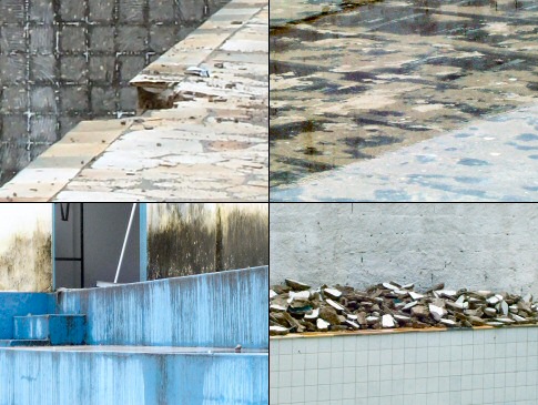 O estado em que se encontra a piscina da Escola Municipal Marina Salete Nepomuceno do Amaral, no bairro Perequ-Au, Ubatuba, SP. - Imagem:  Arquivo UbaWeb