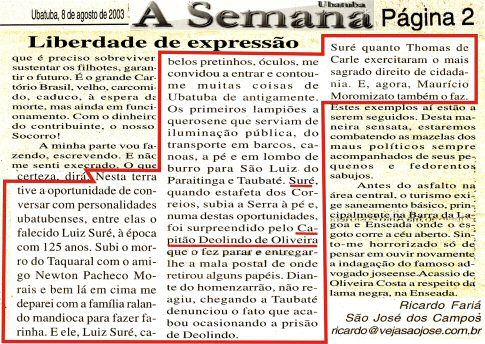 Trecho do jornal `A Semana. - Imagem:  Arquivo Nen Velloso