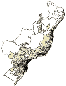 Em preto: Remanescentes da Mata Atlntica - Fonte: Fundao SOS Mata Atlntica/ISA